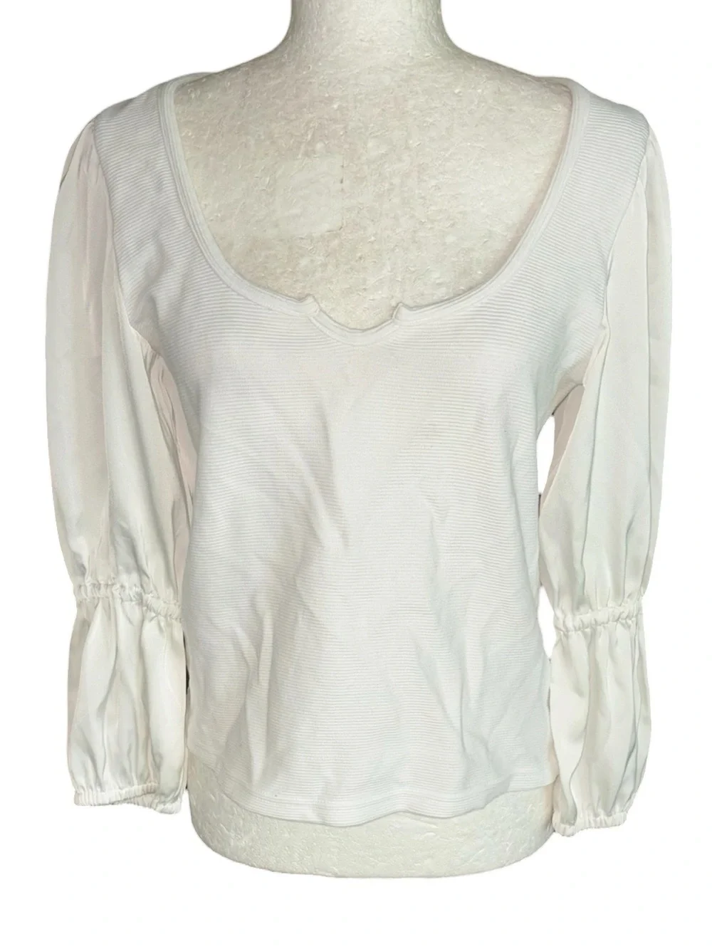 Anthropologie Maeve White Ribbed Satin Tiered Crop Top - M
